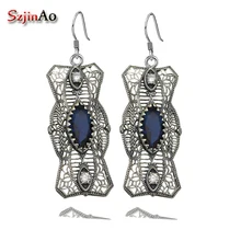 Szjinao Модные женские серебряные серьги 925 серебро Сапфир Серьги Винтаж Восстановление древних способов