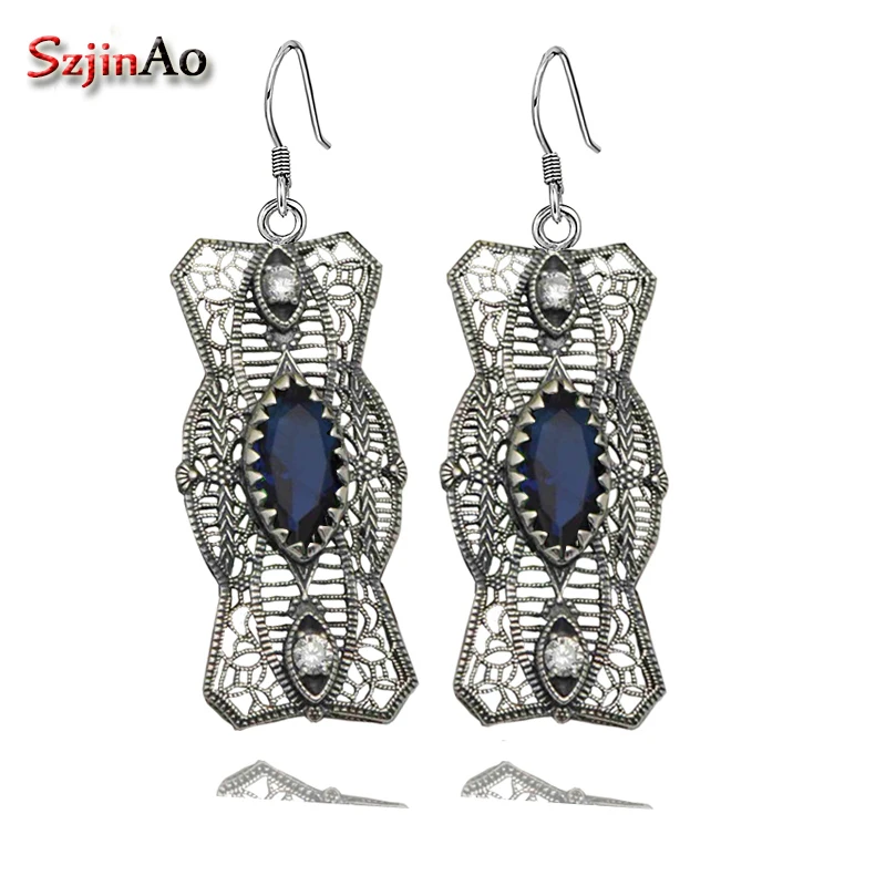 

Szjinao fashion personality female silver earrings 925 sterling silver sapphire earrings vintage restoring ancient ways
