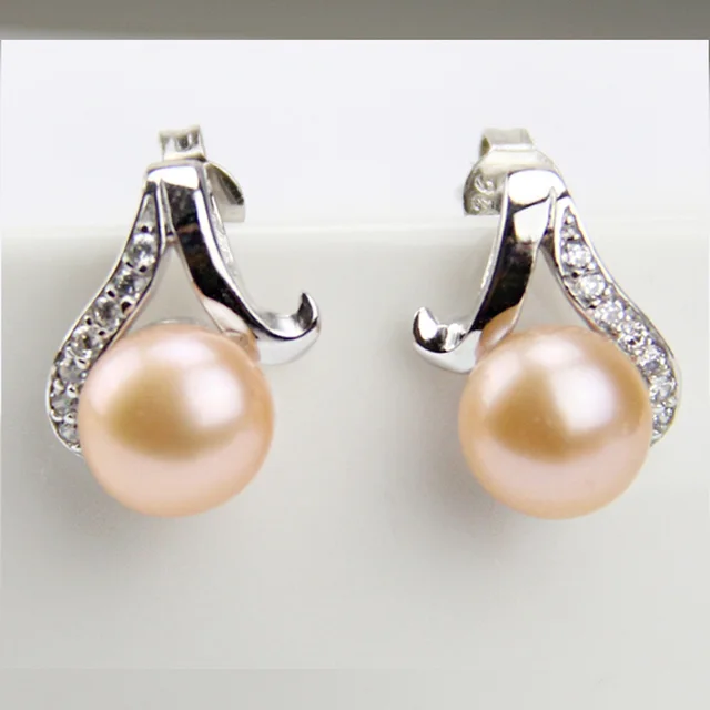 Real Natural Pearl Earrings And Crystal Cultured Freshwater Round Real Natural Pearl Earrings And Crystal Cultured Freshwater Round Flat Pearls Earring Pink Fashion Jewelry