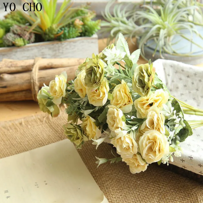 YO CHO Cheap Flower Artificial Flower European Vivid Rose Bouquet Silk Flower For Wedding Balcony Desktop Home Decor Fake Flower YO CHO Cheap Flower Artificial Flower European Vivid Rose Bouquet Silk Flower For Wedding Balcony Desktop Home Decor Fake Flower