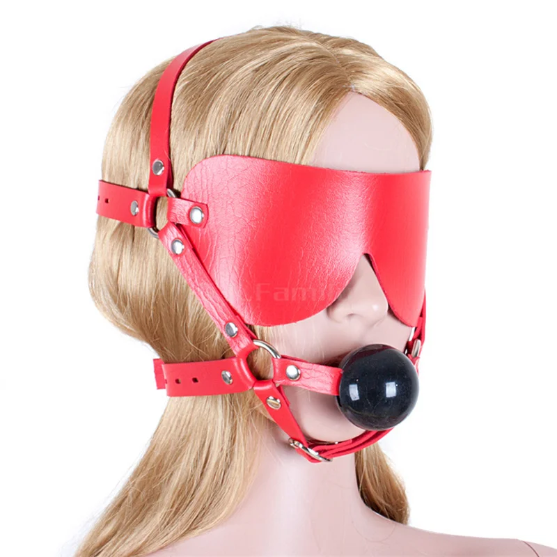 Pu Leather Open Mouth Gag Red Ball Bdsm Fetish Blindfold Adult Sex Toys Juguetes Sexuales Para