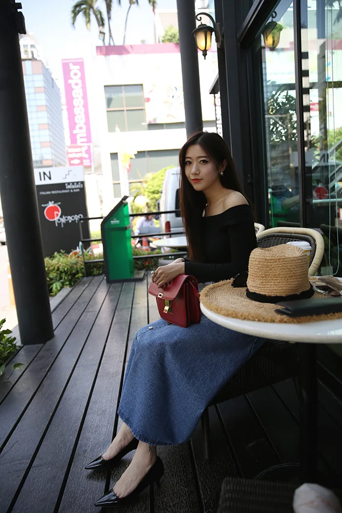 Модная Джинсовая Высокая талия сплошной цвет Женская длинная юбка трапециевидной формы корейский стиль Женская Повседневная