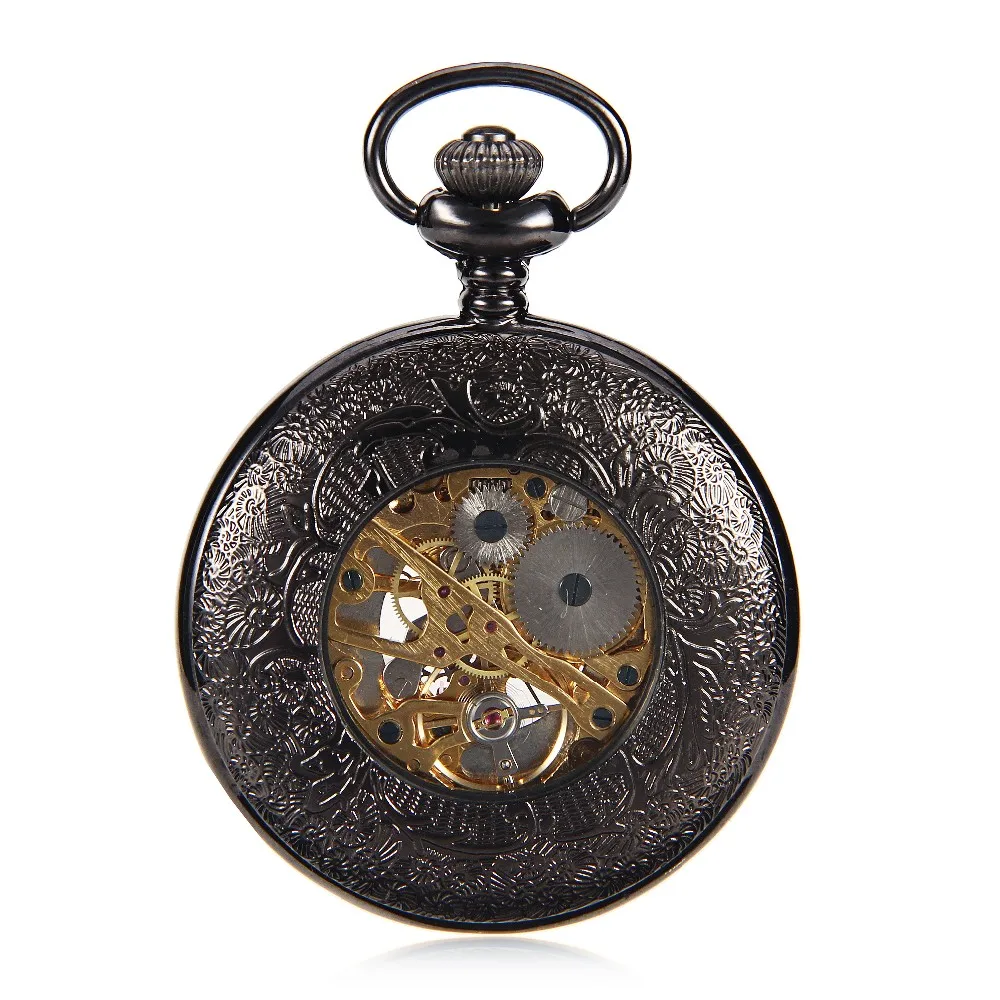 Reloj стимпанк мужские, титан Механические карманные часы винтажные кулон черный кулон часы цепь Orologio Da Tasca