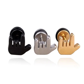 

Alisouy 2 pieces Men's Punk Cool Stainless Steel I Love You Finger Hand Ear Studs Earrings fashion ear jewelry for men women