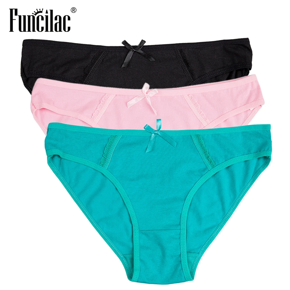 FUNCILAC Brand Underwear Women Solid Sexy Cotton Briefs Pink kawaii