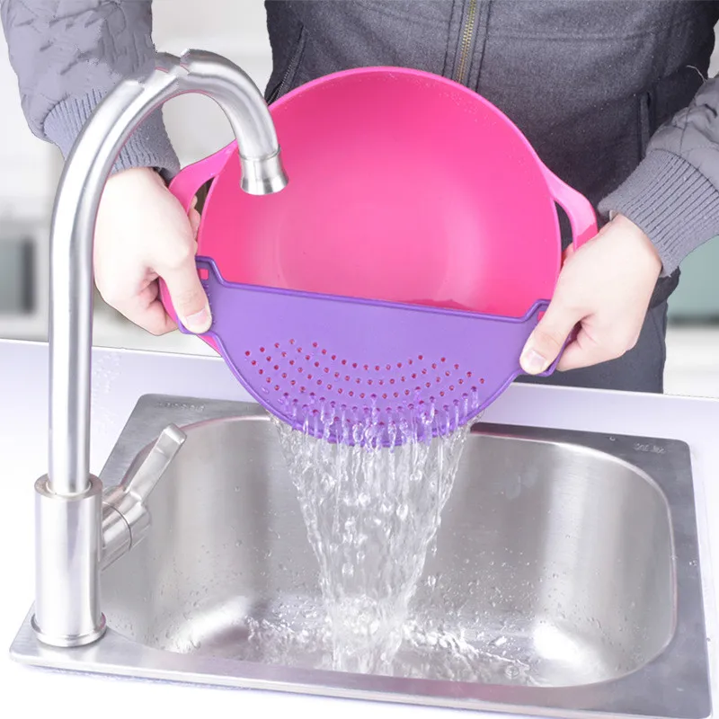 

Kitchen Colander plastic Wash Rice Colander Snap Filter Plate Fruits Vegetables And Noodles Washing Draining Board