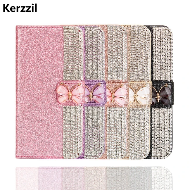 

Kerzzil Butterfly Diamond Flip Wallet Phone Case For iPhone 7 6 6S Plus PU Leather Bling Cover Back For iPhone X 6 6S 8 Plus