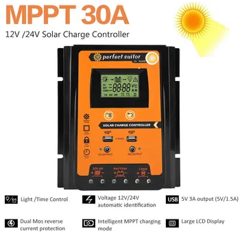 

30A MPPT Solar Charge Controller Solar Panel Battery Regulator Dual USB 12V/24V