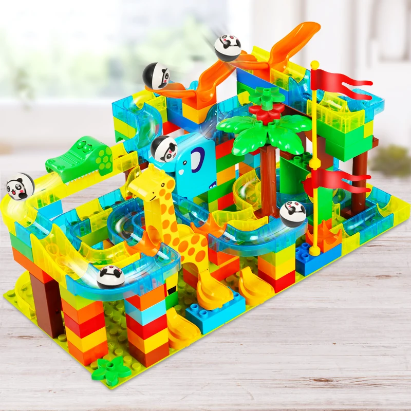 Marble Race Run DIY Track Ball Building Blocks Plastic Funnel Slide Compatible with Legoingly Duploe Bricks Toys for Children