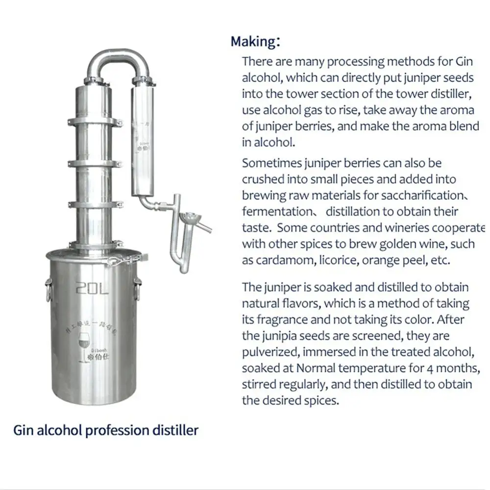 20л Джина дистиллятор гидропоздней экстракции дистилляции пивоварения лекарственное вино семья пивоварения бренди Водка Виски можжевельник дистиллятор