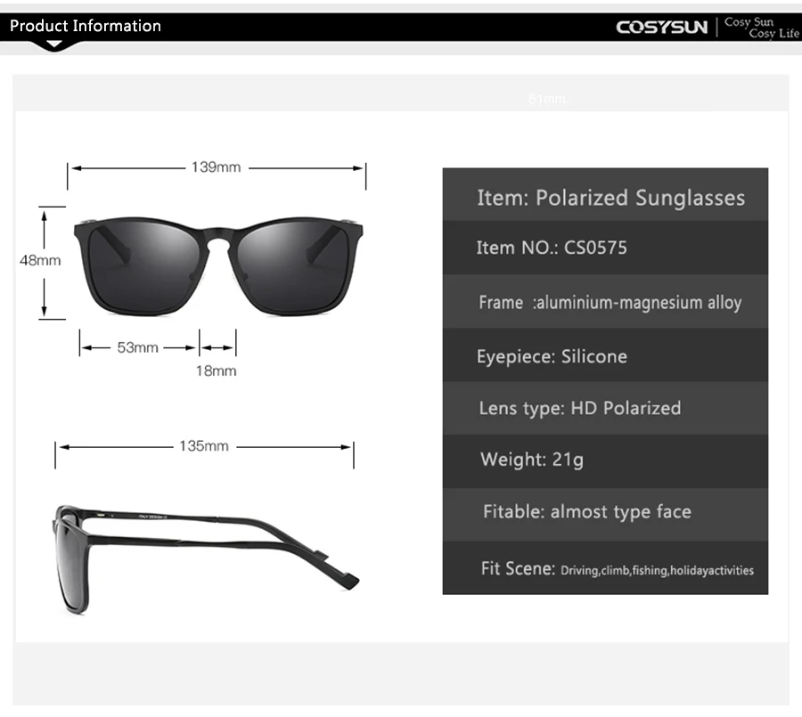 COSYSUN, фирменный дизайн, винтажные, алюминиево-магниевые солнцезащитные очки, мужские, поляризационные, для вождения, очки для мужчин, UV400, очки CS0575