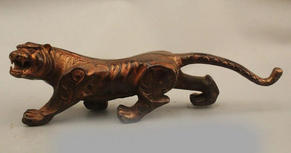 

15" China Chinese Folk Fneg Shui Purple Bronze Leopard Panther Statue Sculptur