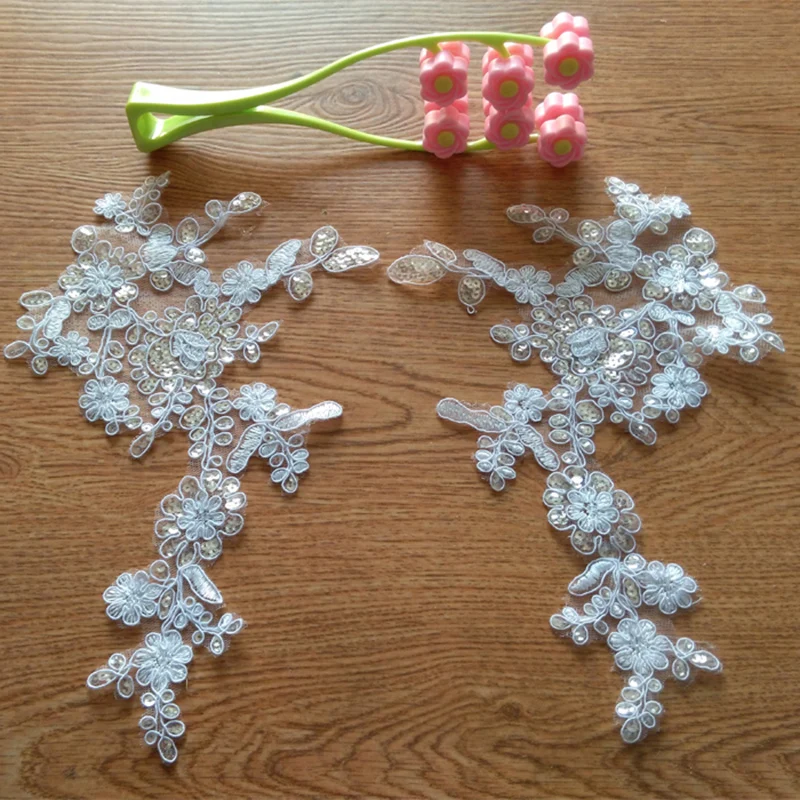 10Pieces 29X19cm Bling Sequins Embroidered Bridal Dress Wedding