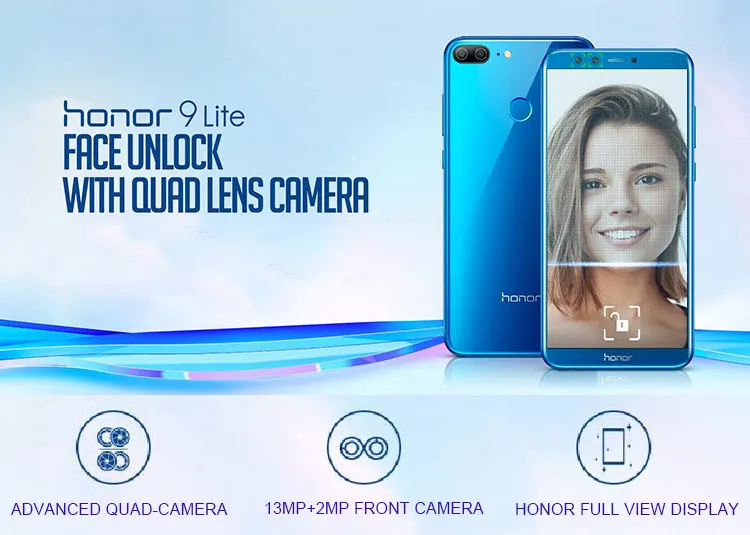 HUAWEI HONOR 9 LITE 3GB RAM 32GB ROM Hisilicon Kirin 659 2.36GHz Octa Core 5.65 Inch FHD+ Full Screen Quad Camera Android 8.0 4G LTE Smartphone