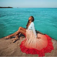 Женское летнее богемное Макси платье градиент цвета радуги с длинным рукавом элегантное пляжное платье кардиган на пуговицах Свободный Повседневный Vestidos