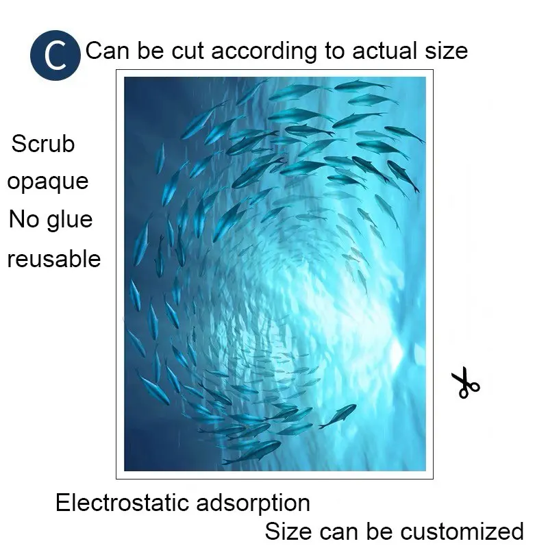 Океан рыба уединение оконная Пленка стеклянная наклейка ванная комната статичные наклейки для матового стекла непрозрачные витражи без клея детская комната на заказ домашняя декоративная - Цвет: 60cm(w)x90cm(h) C