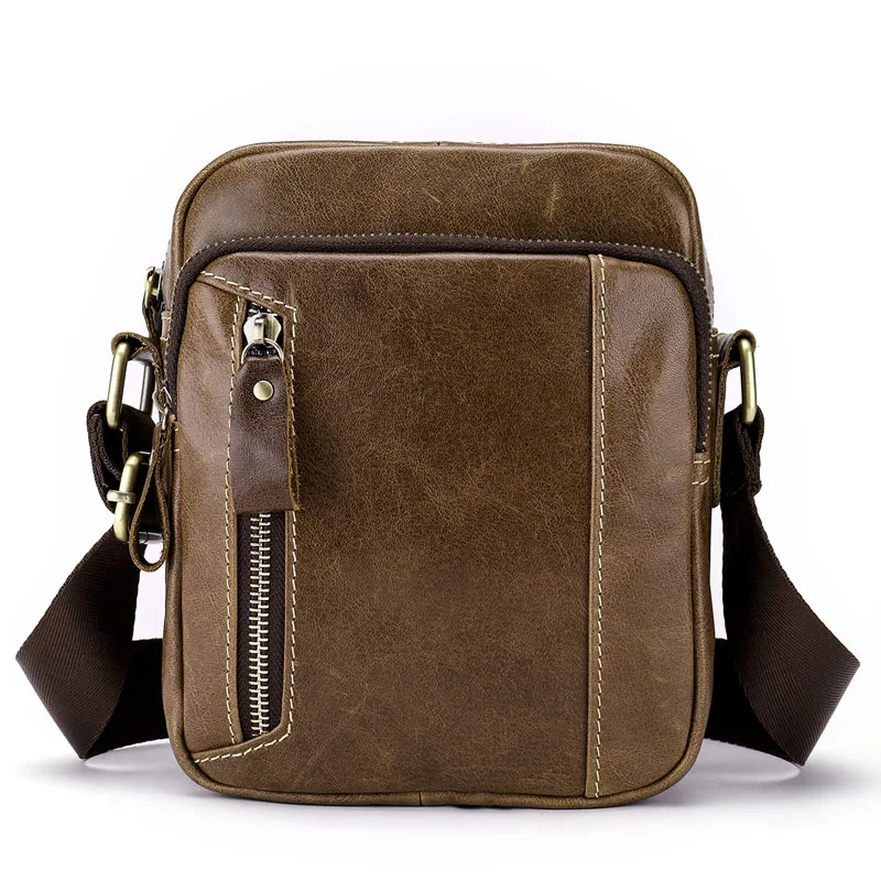 Men Genuine Leather Messenger Bag Men&#39;s Crossbody Bags Casual Handle top Vintage Stylish Zipper ...