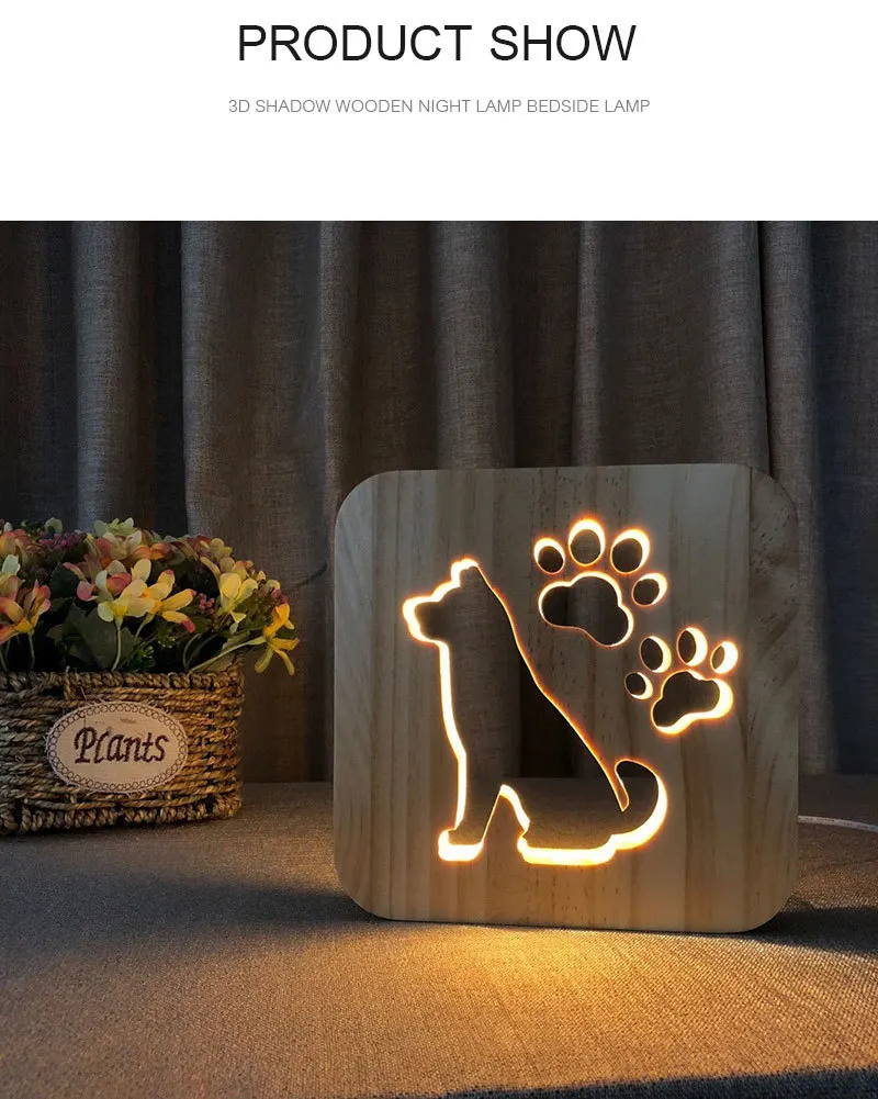 Creative 3D LED Wooden Lights Cute Dog Night Lamp Warm Mood Lamp 3D Shadow Luminaria Lamp Birthday Gifts For Baby Kids Bedroom Decor (1)
