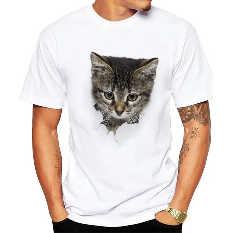

MJARTORIA Men's Personality Creativity 3D Cat Print T-shirts New Summer Short Sleeve O-neck Loose Slim Fit Causal T-shirt
