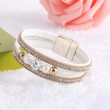 2017 Luxury Boho Crystal Ball Beads Leather Bracelets Bangles Magnetic Multilayer Jewelry Pulsera For Women brazaletes pulseras