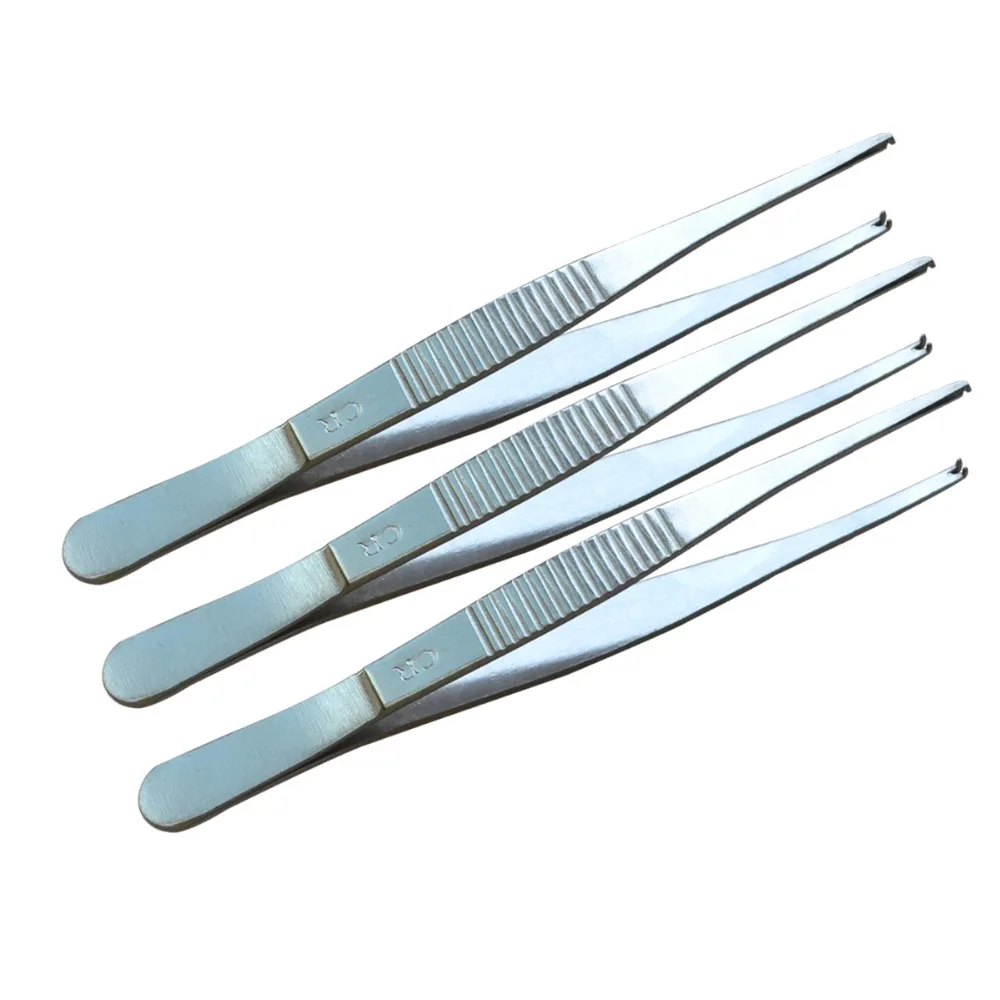 3pcs/pack Medical Stainless Steel Toothed Hook Tweezers Long Straight Surgical Hemostasis Dental Forceps Health Care Tool