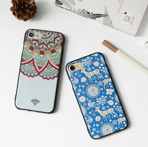 3D Carving painting phone Cases For Iphone 6 6s 6Plus 7 8 plus Soft Fundas TPU Silicon Mandala Floral Cartoon Phone Cover Case |