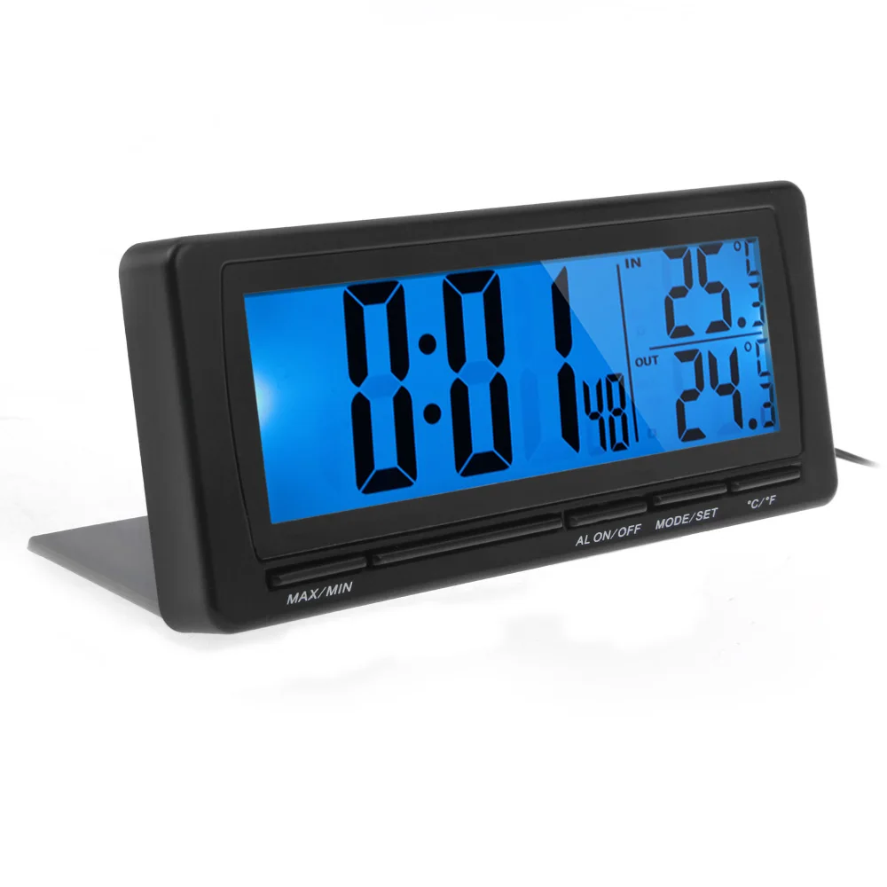 CARCHET T08 автомобильный ЖК-дисплей F/C термометр цифровой измеритель температуры Время Будильник цифровые часы синяя подсветка DC 12 В