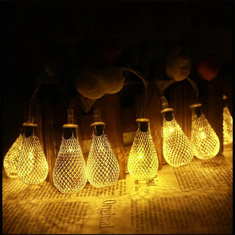 

Holiday LED String Light 3M 20 LEDs Iron Moroccan Water Drop Lantern Ball Fairy String Rope for Home Party Decoration