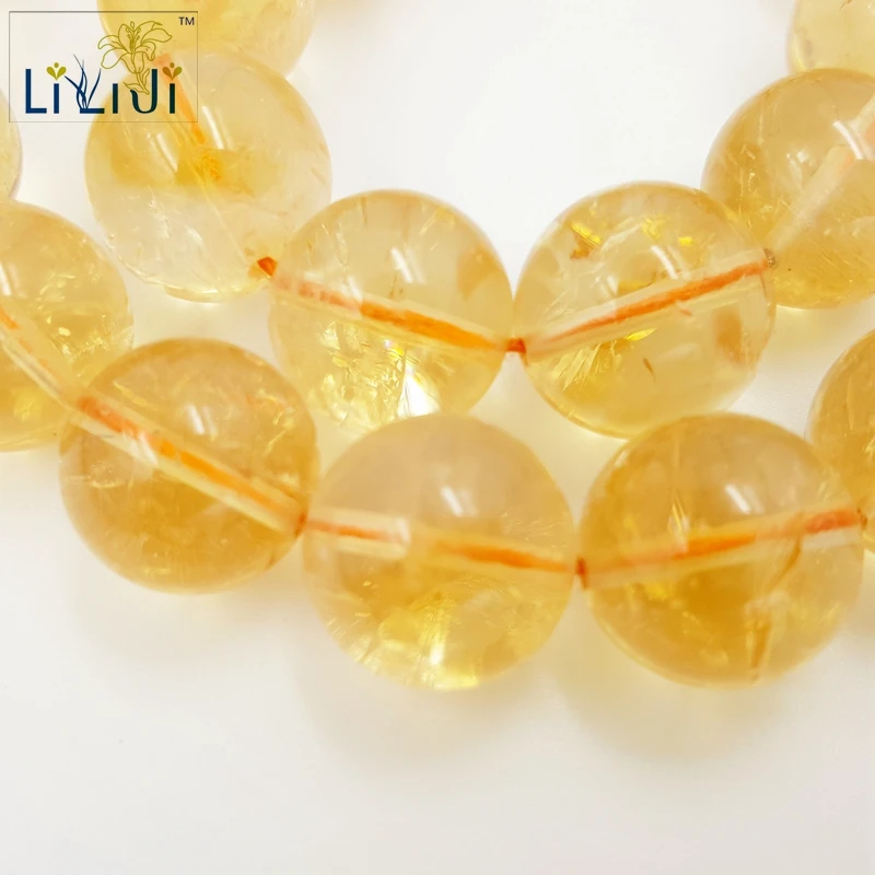 

Lii Ji Natural Stone Citrine Round Shape beads about 14mm DIY Jewelry Making Bracelet Necklace Approx 39cm