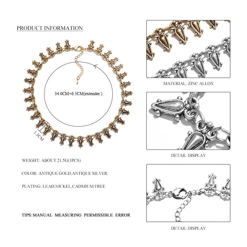 Новинка лета, колье из цинкового сплава, металлическое винтажное античное Золотое большое массивное Ювелирное колье, женские индийские аксессуары для девушек