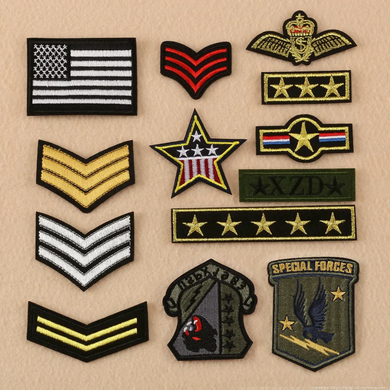 

13pc Military Rank Embroidery Patches Emblems for Clothes Us Navy Airborne Morale Army Badge Stickers Iron on Clothing Appliques