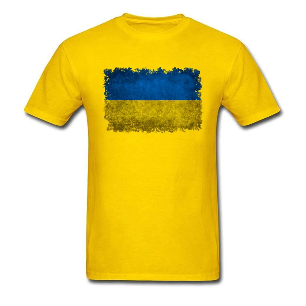 Design Cotton Fabric Top T-shirts for Male Short Sleeve Cool Tops Shirt Coupons April FOOL DAY Round Collar Tee-Shirts Leisure Flag of Ukraine in vintage retro style yellow