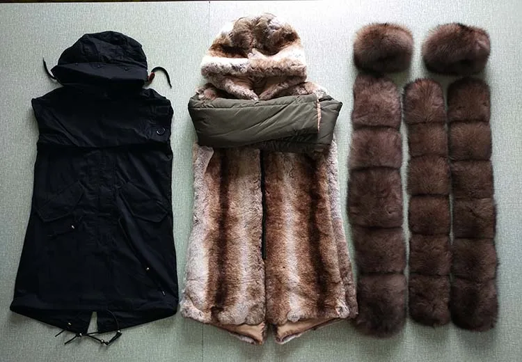 Mao Kong, новинка, Длинная зимняя куртка, женская верхняя одежда, толстые парки, натуральный Лисий мех, воротник, пальто с капюшоном, подкладка из кроличьего меха - Цвет: Rabbit fur liner 3