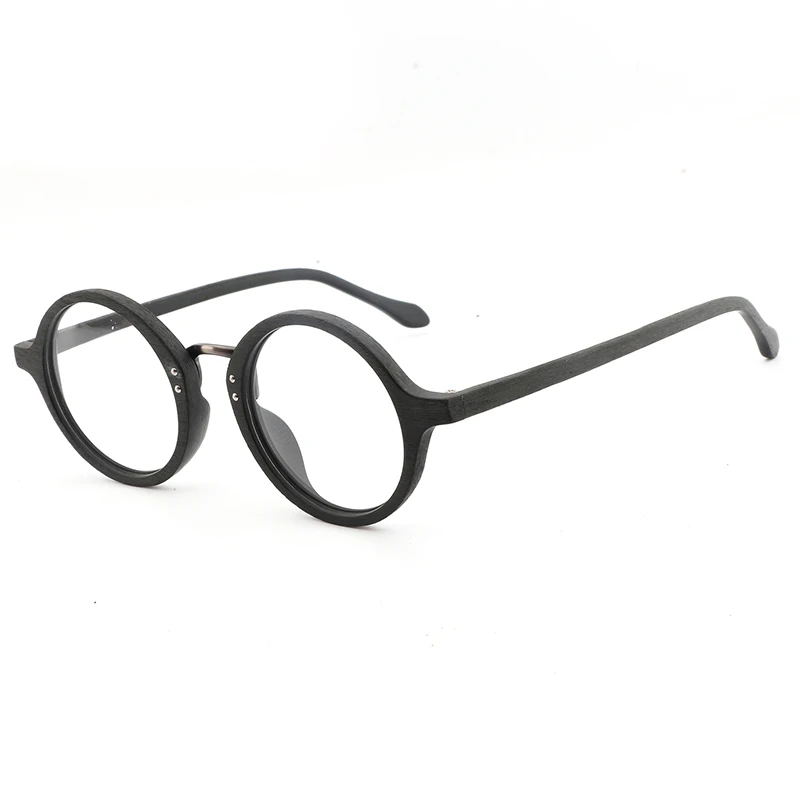 AZB Высококачественная деревянная оправа для очков, ретро круглые прозрачные очки для женщин и мужчин, деревянная оправа для очков - Цвет оправы: black C10