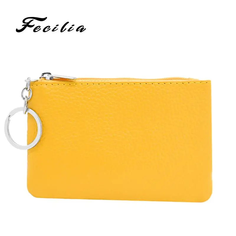 Fecilia 2019New Genuine Leather Coin Purse High Quality Women Purse Small Wallet Zipper Mini Key Card Holder Bags Portable Money