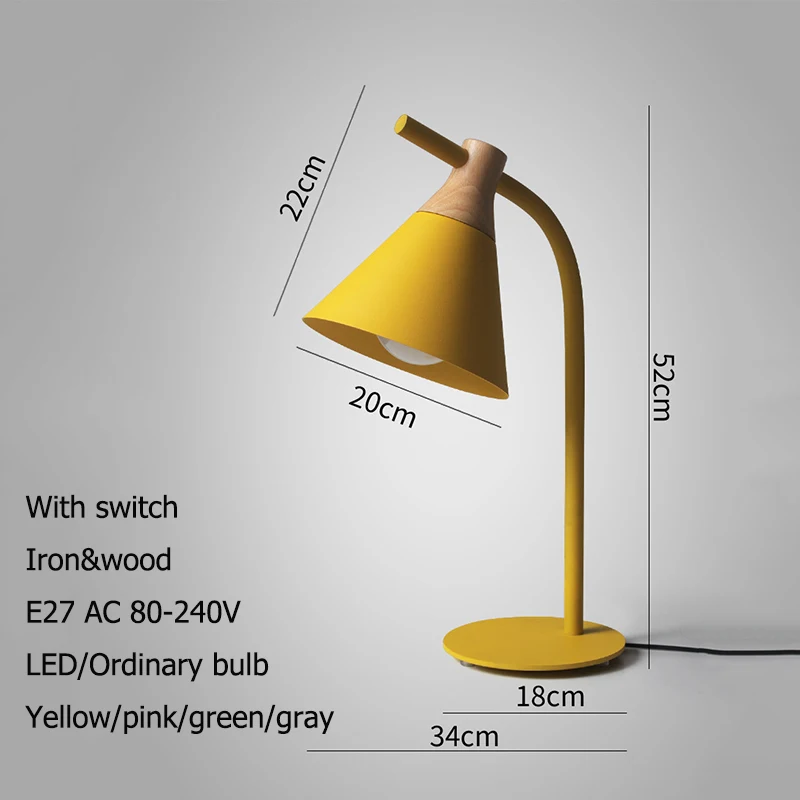  Nordic simple iron wood table lamp modern countryside desk lamp LED E27 with 4 colors for study bed - 32870582258