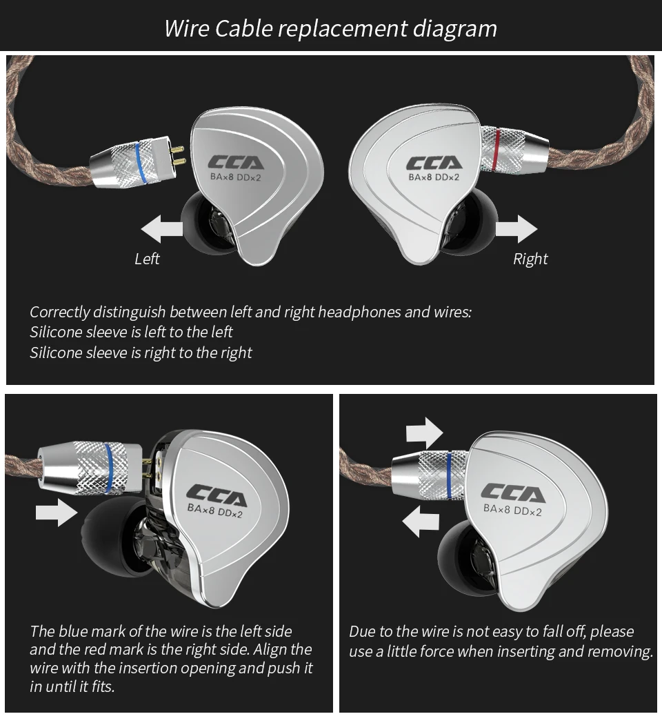 CCA C10 4BA+ 1DD гибридные наушники-вкладыши HIFI DJ Monito спортивные наушники для бега 5 приводных устройств гарнитура съемный 2-контактный кабель