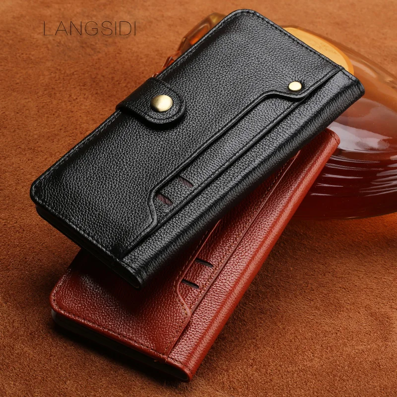 

wangcangli Case ForMeizu Pro 7 Handmade Genuine Leather Wallet Flip Cover Card Slot Business Holster small litchi texture