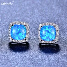 Blaike, маленькие квадратные серьги-гвоздики с голубым/зеленым/белым огненным опалом для женщин, свадебные ювелирные изделия, 925 пробы с серебряным камнем