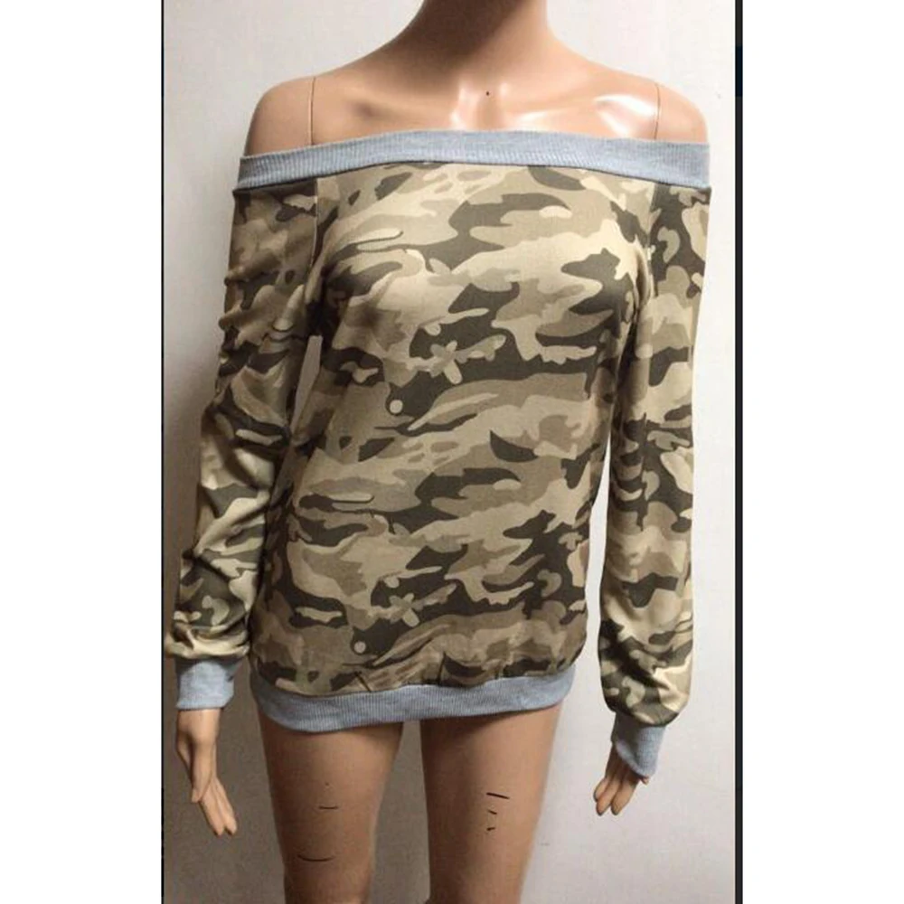 Army Green Sexy T-shirt Women Long Sleeve Camouflage Off The Shoulder Top Autumn 2018 Casual Tee Shirt Femme SJ073F Army Green Sexy T-shirt Women Long Sleeve Camouflage Off The Shoulder Top Autumn 2018 Casual Tee Shirt Femme SJ073F