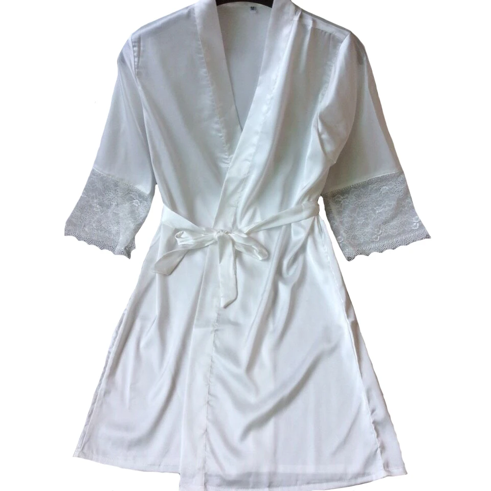 Сексуальные женские Кружево Satin Robe платье однотонные мягкие ночная рубашка кимоно халат пижамы свадебные туфли невесты Халаты