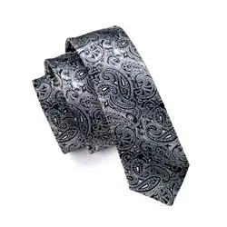BL-021 Галстуки для Для мужчин 100% шелк 6 см узкие узкий Черный Классический Пейсли жаккарда сплетенные галстук для свадьбы жениха Вечерние