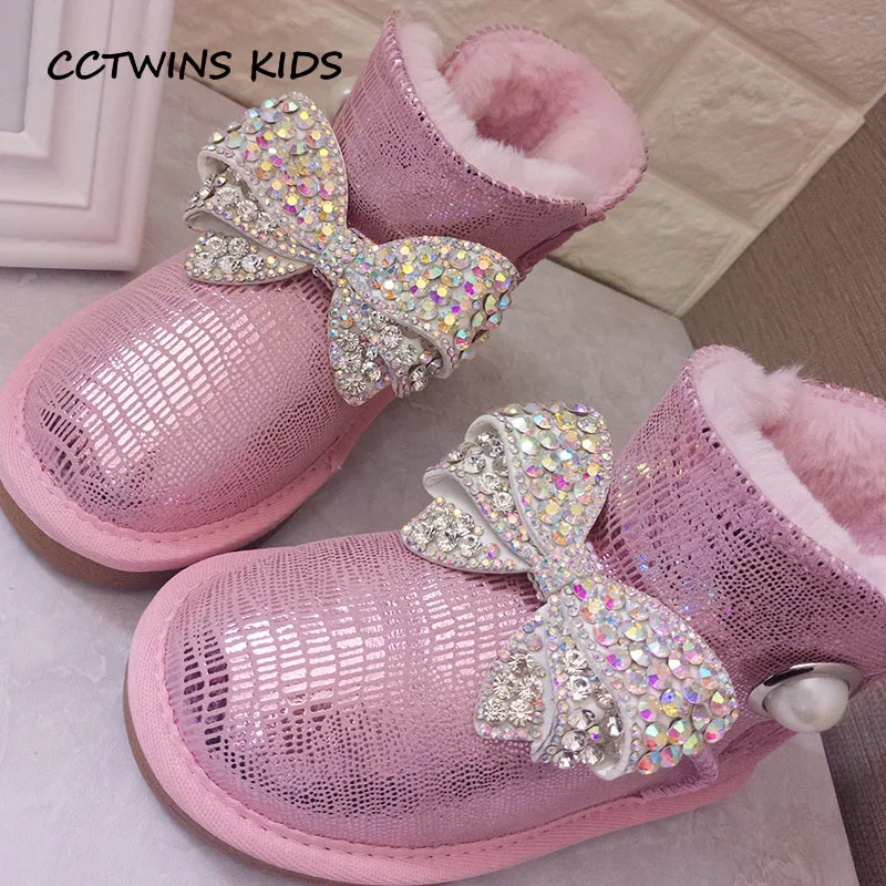 Cctwins дети 2018 Зима Дети Мода Rhinestone обуви для маленьких девочек из натуральной кожи зимние сапоги малышей бабочка теплые зимние CS1566