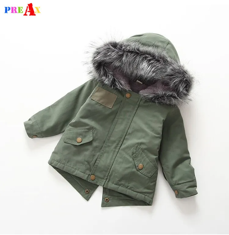 2 7Y Baby Boys Girls Winter Jacket in Army Green Thick Fur Hooded Warm