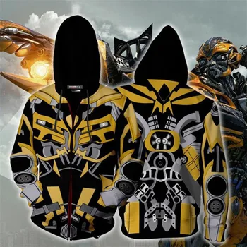 

2019 Autumn Winter 3D Print Transformation Bumblebee Sweatshirts Hoodies Fashion Cosplay Zipper hooded Jacket clothing