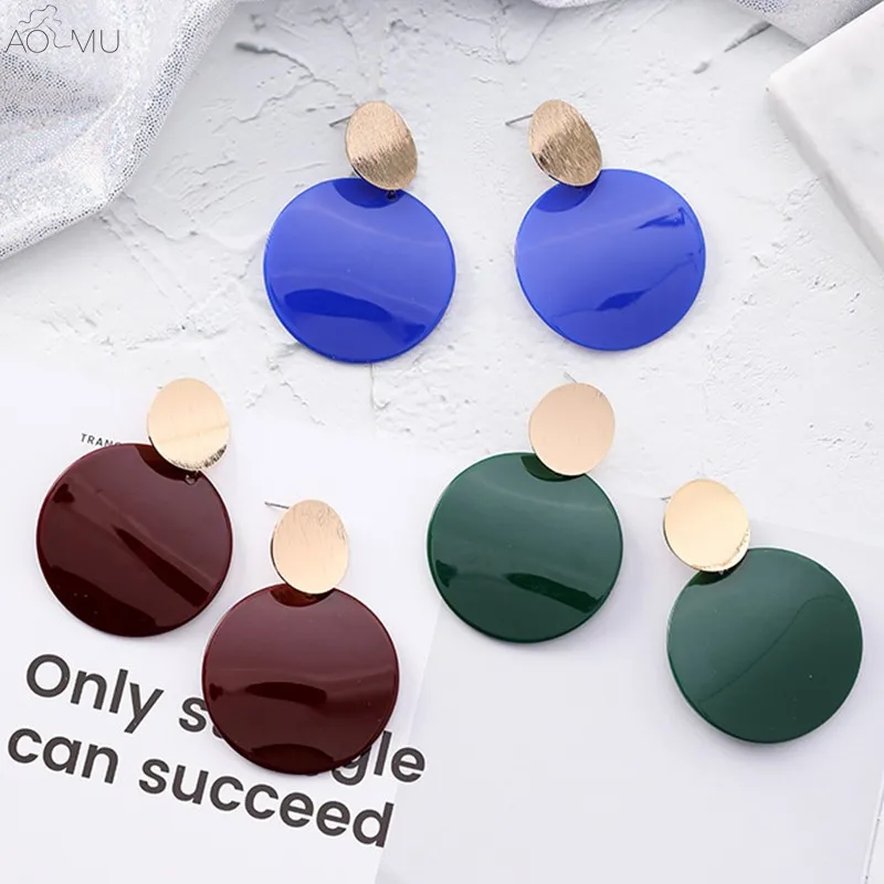 

AOMU 2019 New Trendy Acrylic Geometric Round Drop Dangle Earrings for Women Statement Fashion Jewelry Party Accessories Bijoux
