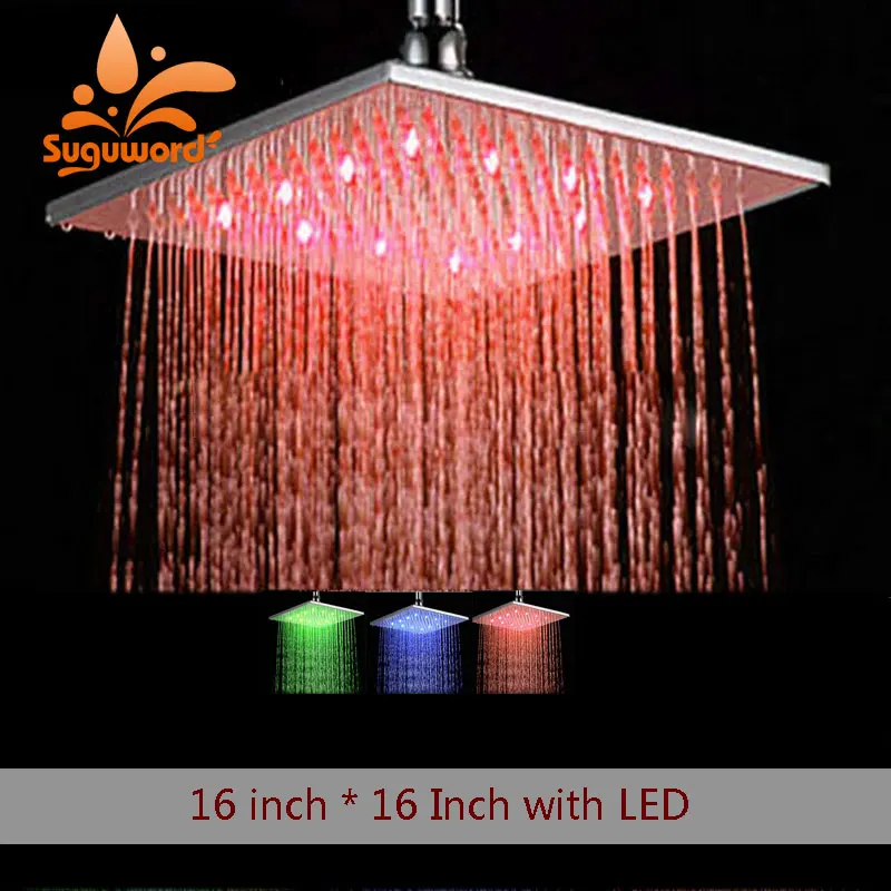 

Suguword Brushed/ORB LED 16'' Shower Head With 3 Colors Change by Different Water temperature