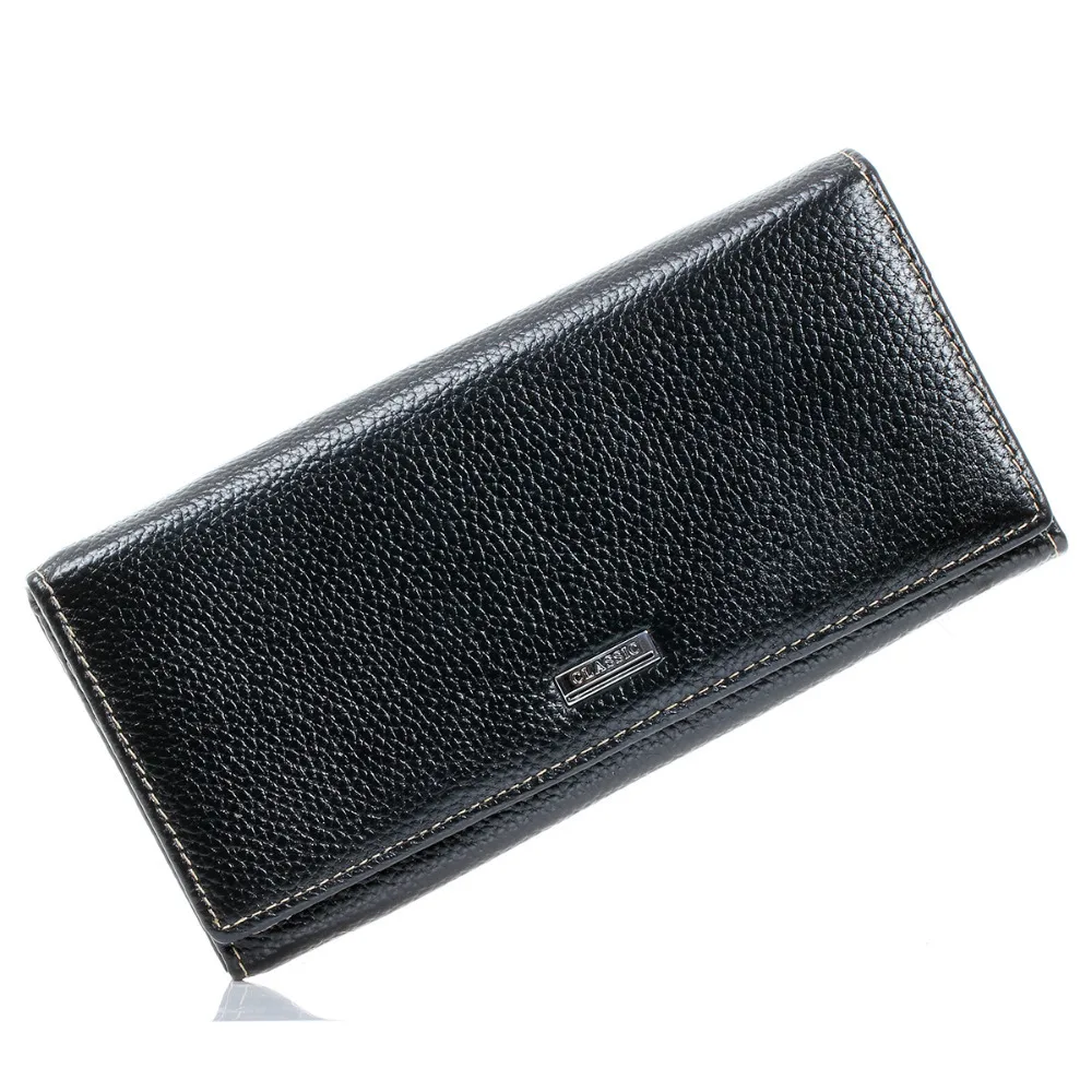 Large Long Wallet Mens Black Real Genuine Leather Wallets and Purses Clutch ID Credit Card Slots ...