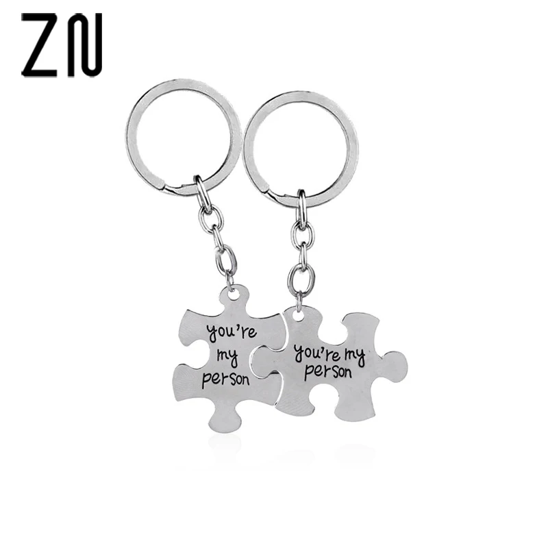 

ZN 2 Pcs/Set You're My Person Couple Puzzle Keychain For Lovers Best Friends Key Chain Key Ring Holder Gifts