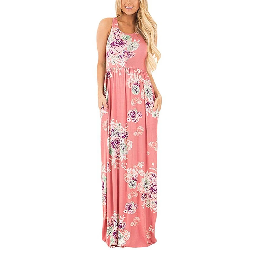 

Bohemian Floral Print Summer Dresses Sundress Sleeveless Sexy Maxi Dress Casual Beach Women Dress Long Robe Mujer LX328